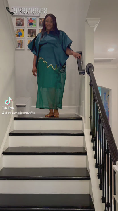 Modern Luxury 2 tone European Organza/Damask Brocade Bubu/Boubou Maxi Dress with inner wear