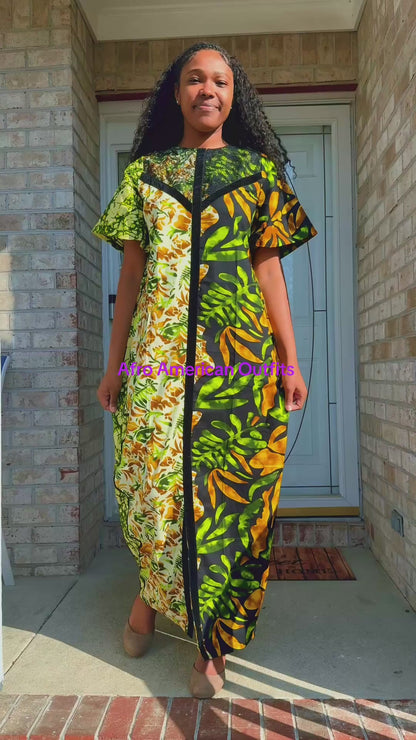 African Ankara Wax Print Double Pattern A Line Dress