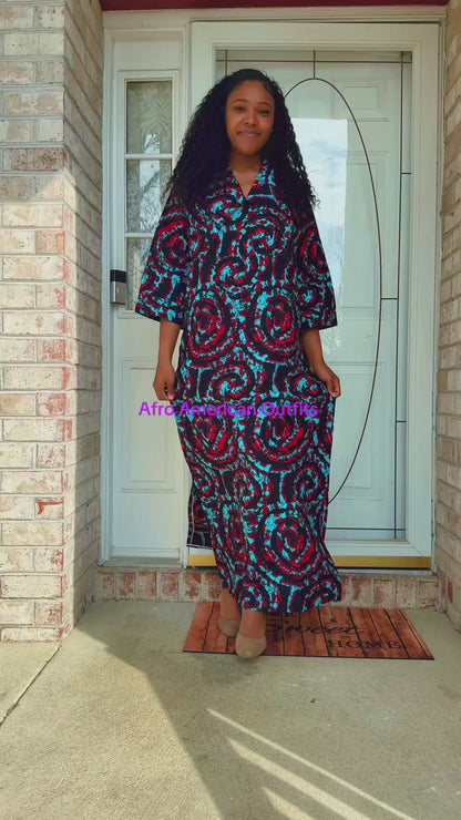 African Ankara Wax Print A Line Collar Dress