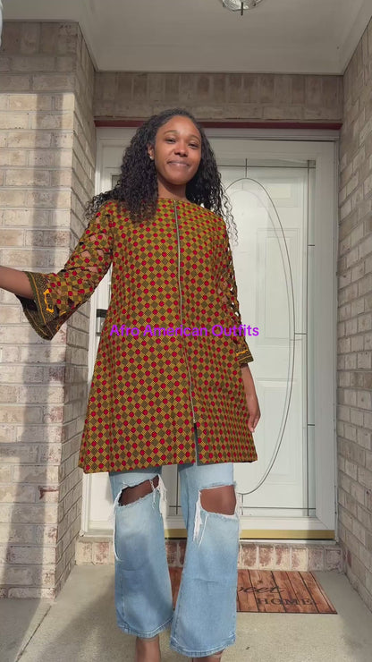 African Ankara Wax Print Women Zipper Jacket Tops/Blouse