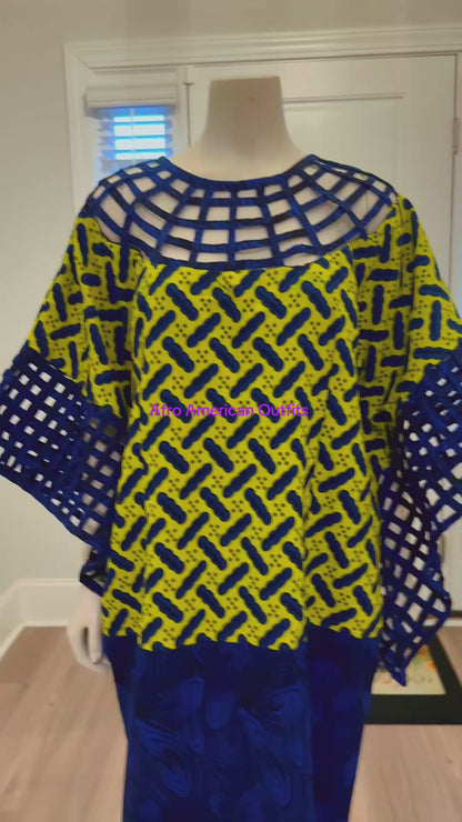 African Ankara Wax Print Basket Sleeve Dress
