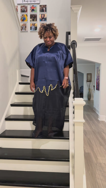 Modern Luxury 2 tone European Organza/Damask Brocade Bubu/Boubou Maxi Dress with inner wear