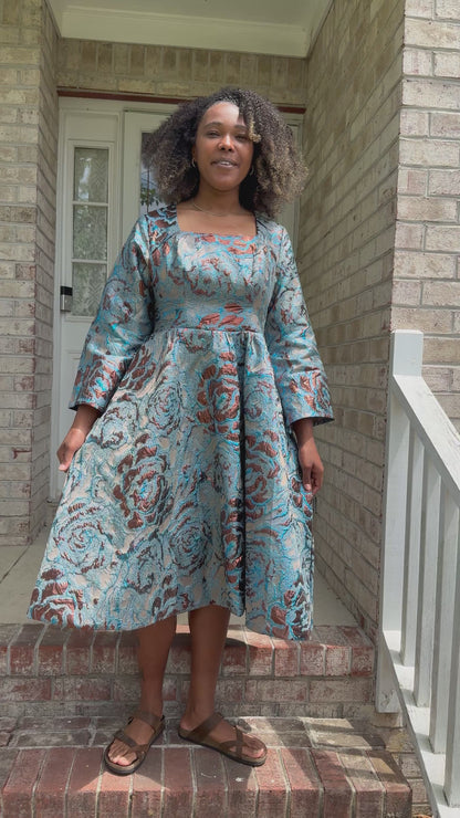 Elegant Damask Brocade Dress