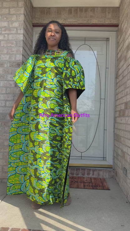 African Ankara Wax Print Basket Neck Bubu Dress Uniquely Designed