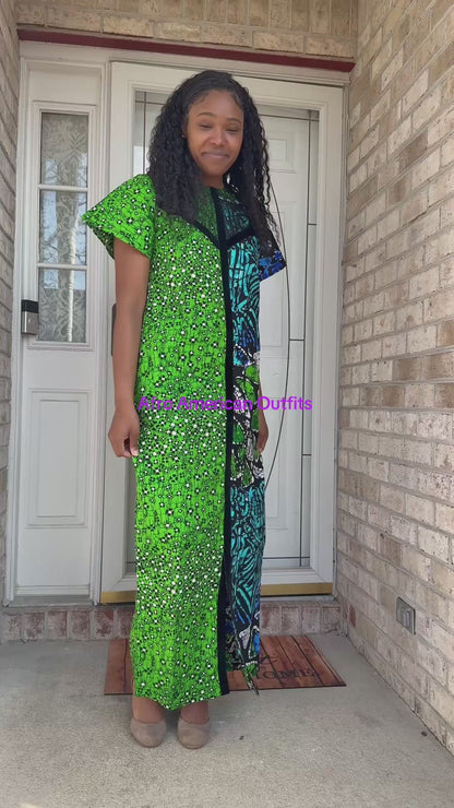 African Ankara Wax Print Double Pattern A Line Dress