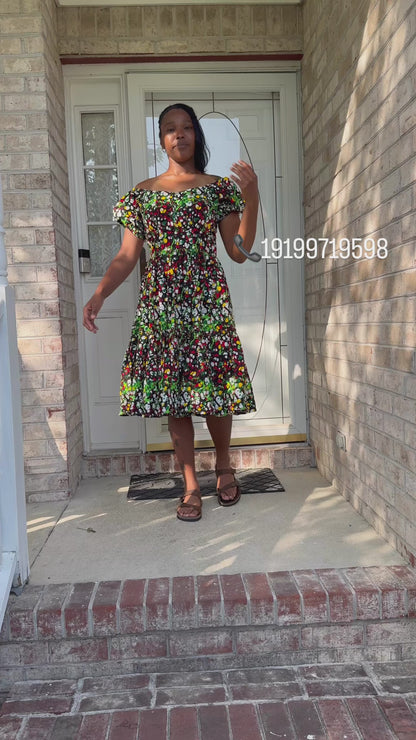African Print Ankara Colorful Off Shoulder Spring/Summer Dress
