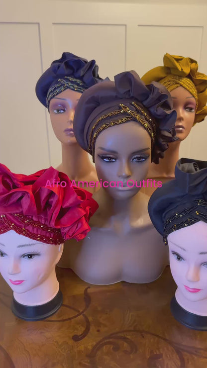 African Double Patterned Beaded Afro Adufe Turban/Hat/Cap