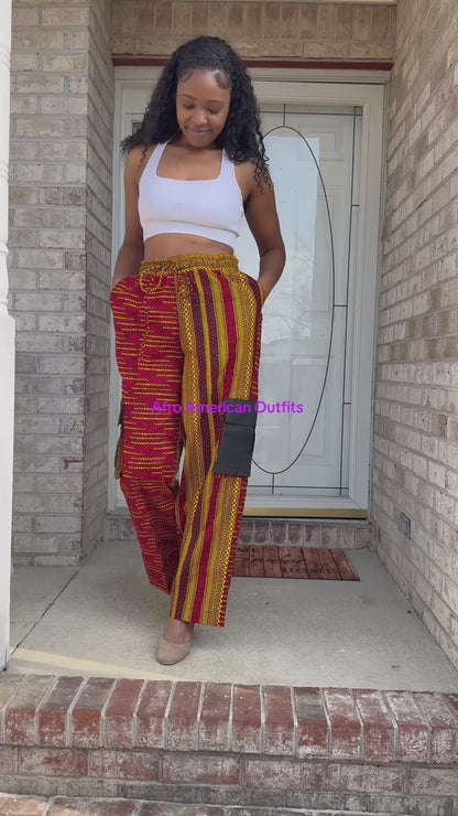 African Ankara Wax Print Double Pattern Cargo/Palazzo Pants/Bottom