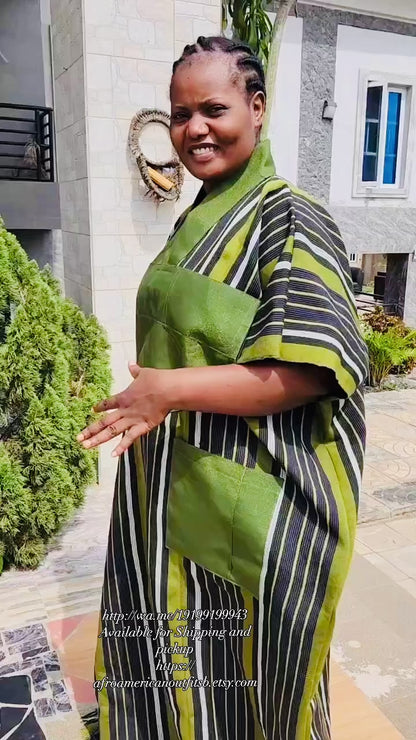 Special Green African Traditional Woven Aso-Oke/Kente Dress