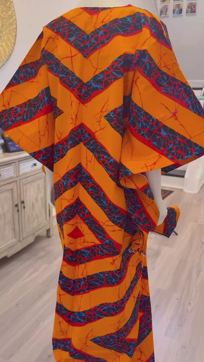 African Print Ankara V Neck Buttterfly Sleeve Kaftan Dress