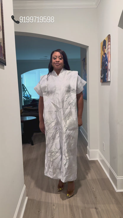 White African Damask Brocade Maxi Dress: Bubu Buga Style