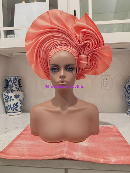 Auto Gele & Ipele Set . Plain Pattern Traditional Aso-Oke Bridal Headwear