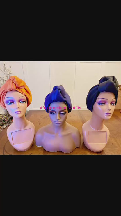 African 2 in 1p Ruffle Turban/Hat/Cap