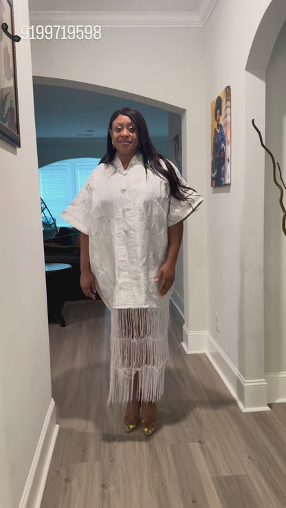 White Brocade African Maxi Dress: Modern Bubu/Boubou Gown