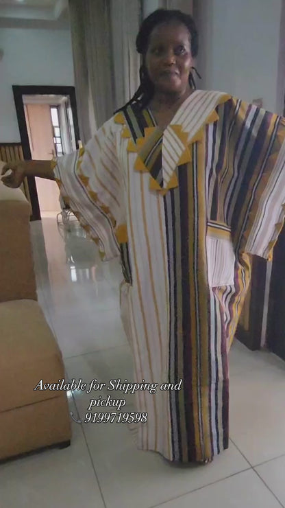 Special African Traditional Woven Aso-Oke/Kente Boubou Maxi Dress