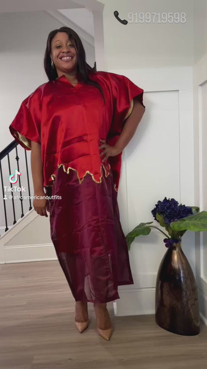 Modern Luxury 2 tone European Organza/Damask Brocade Bubu/Boubou Maxi Dress with inner wear