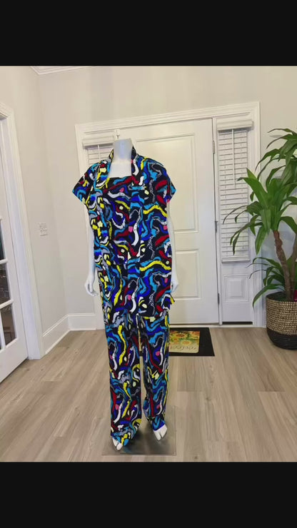 Modern African Ankara Wax Print Afro Evelyn 3p Women Pant Set