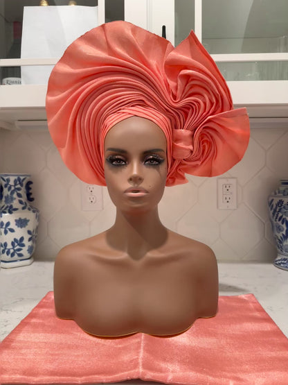 Auto Gele & Ipele Set . Plain Pattern Traditional Aso-Oke Bridal Headwear