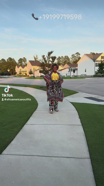 Modern Style African Print Ankara Aso-Oke/Kente Kimono 2p Pant Set