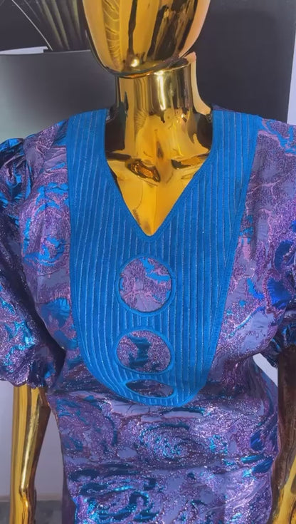 African Unique Rich Aunty  Damask Brocade  Embroidered Kaftan Dress