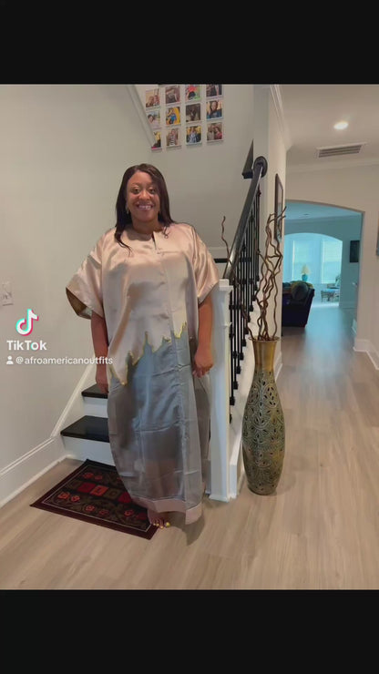 Modern Luxury 2 tone European Organza/Damask Brocade Bubu/Boubou Maxi Dress with inner wear